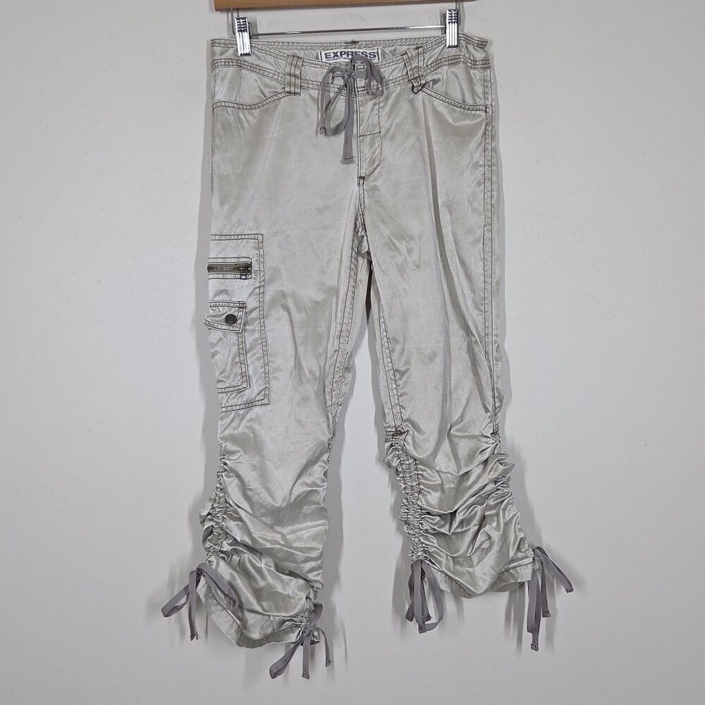 Vtg Y2K Express Shiny Satin Cargo Convertible Pants 6 Cyber Utility Grunge Gorp
